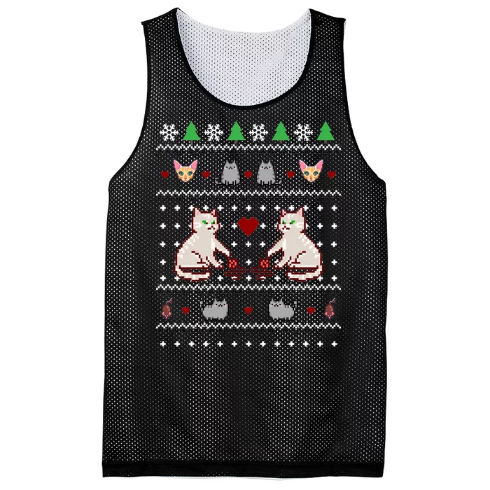 Cat Lover Ugly Christmas Mesh Reversible Basketball Jersey Tank