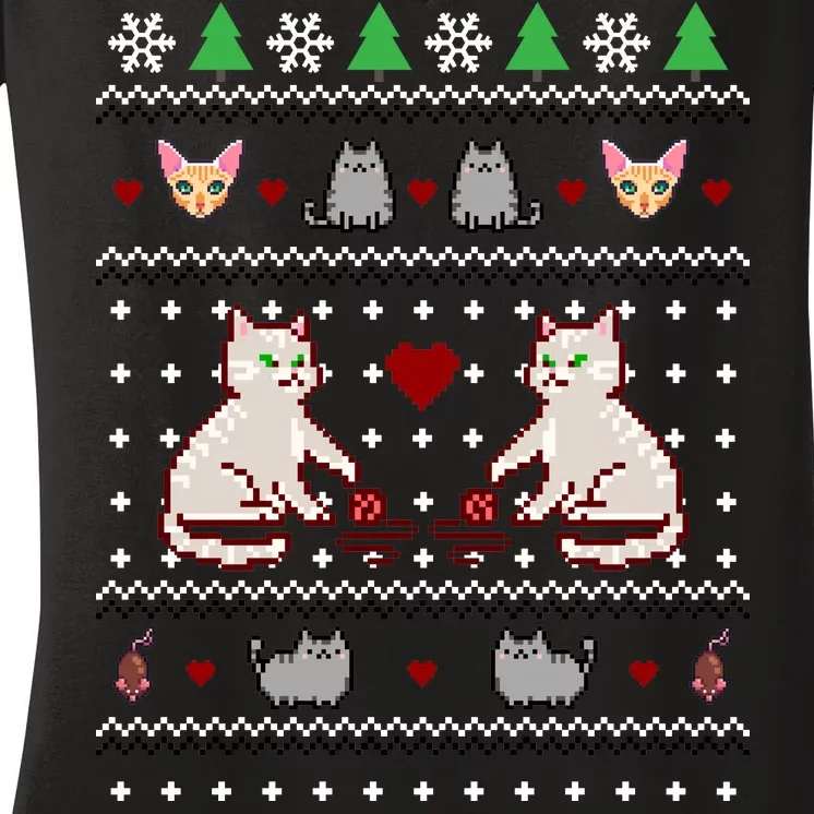 Cat Lover Ugly Christmas Women's V-Neck T-Shirt