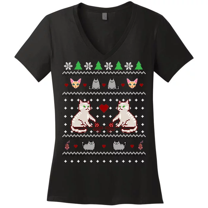 Cat Lover Ugly Christmas Women's V-Neck T-Shirt