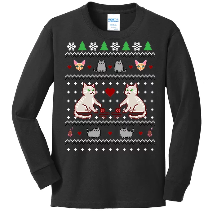 Cat Lover Ugly Christmas Kids Long Sleeve Shirt