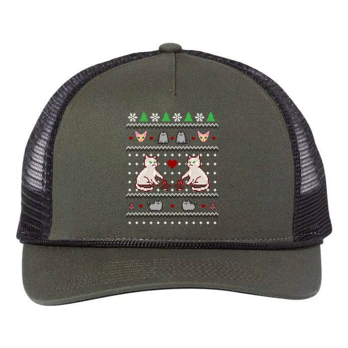 Cat Lover Ugly Christmas Retro Rope Trucker Hat Cap