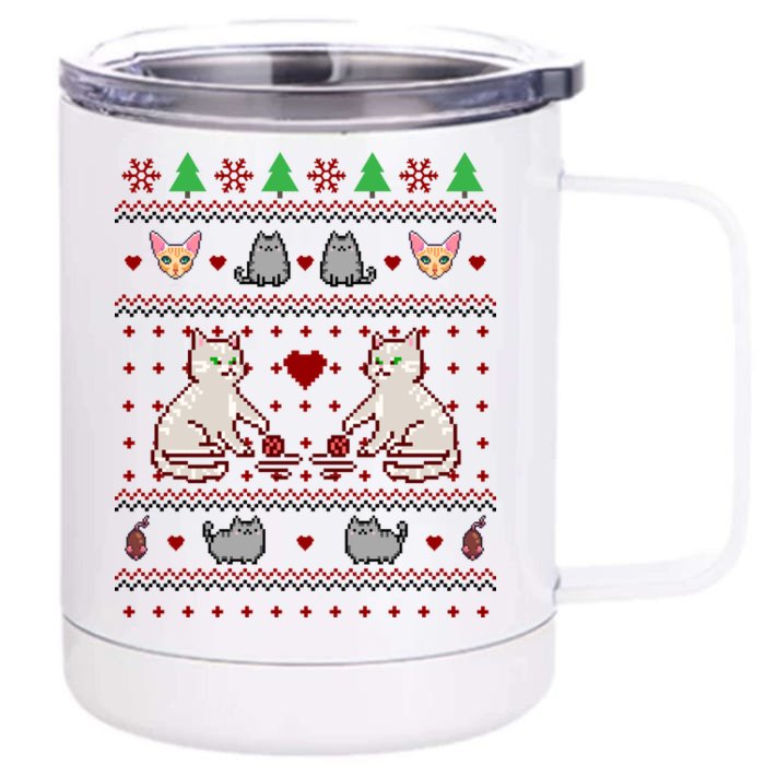 Cat Lover Ugly Christmas Front & Back 12oz Stainless Steel Tumbler Cup