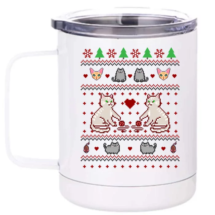 Cat Lover Ugly Christmas Front & Back 12oz Stainless Steel Tumbler Cup