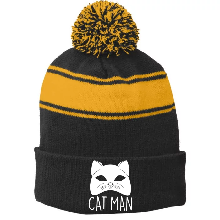 Cat Man Superhero Mask Cat Lover Fan Stripe Pom Pom Beanie