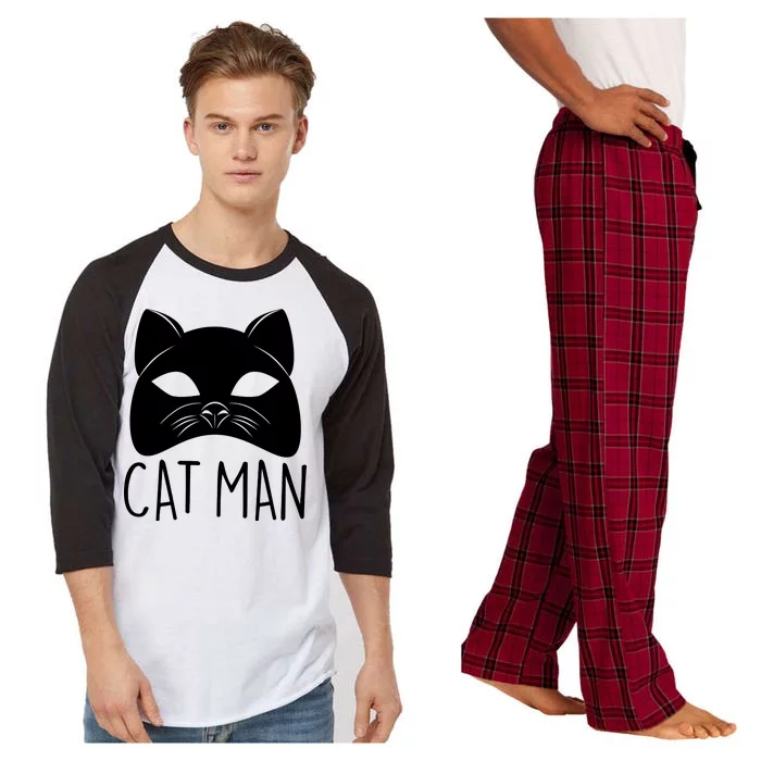 Cat Man Superhero Mask Cat Lover Fan Raglan Sleeve Pajama Set