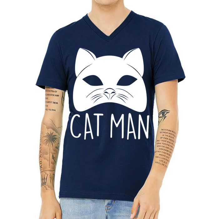 Cat Man Superhero Mask Cat Lover Fan V-Neck T-Shirt