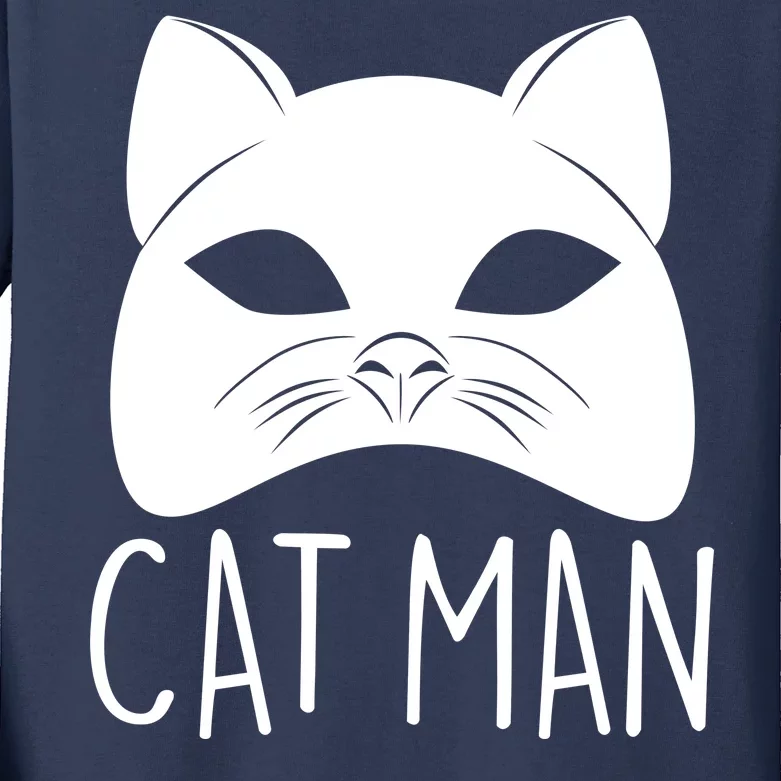 Cat Man Superhero Mask Cat Lover Fan Kids Long Sleeve Shirt