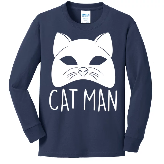 Cat Man Superhero Mask Cat Lover Fan Kids Long Sleeve Shirt