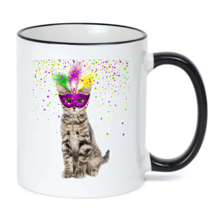 Cat Mardi Gras Mask and Beads Black Color Changing Mug