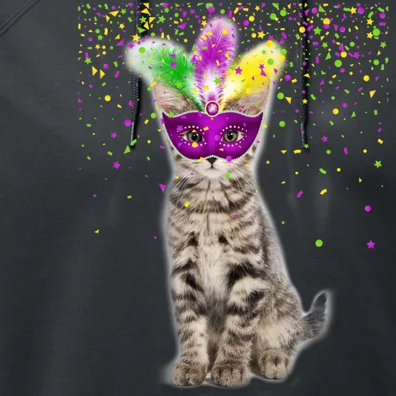 Cat Mardi Gras Mask and Beads Performance Fleece Hoodie