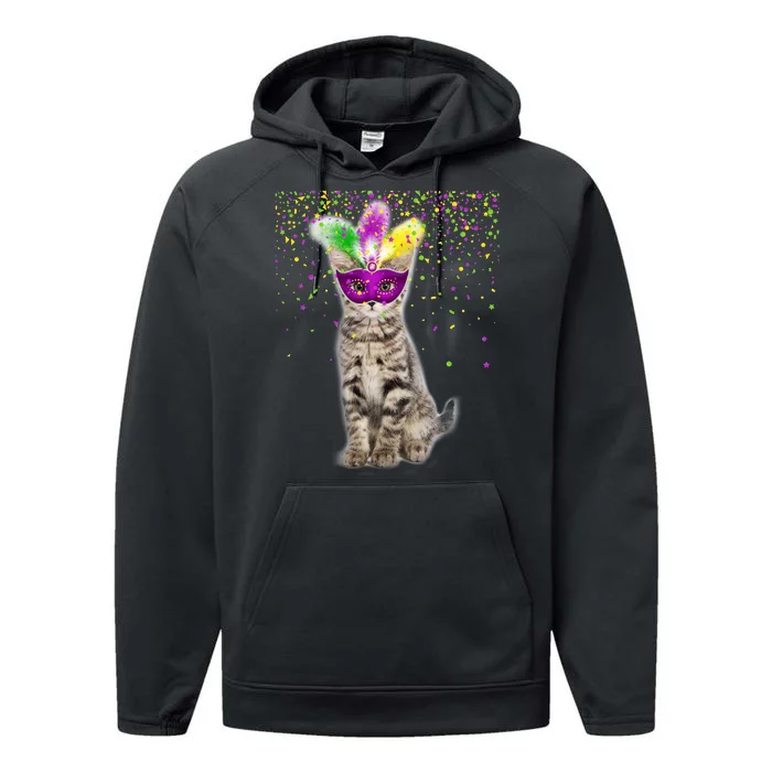 Cat Mardi Gras Mask and Beads Performance Fleece Hoodie