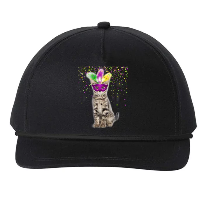 Cat Mardi Gras Mask and Beads Snapback Five-Panel Rope Hat