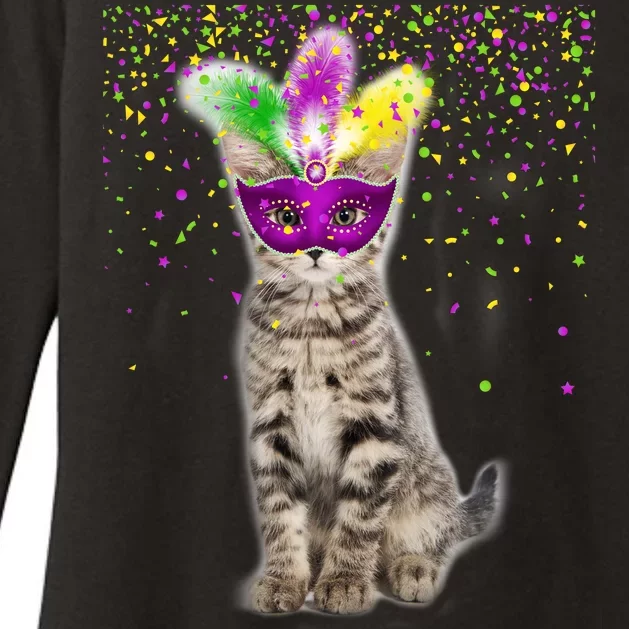 Cat Mardi Gras Mask and Beads Womens CVC Long Sleeve Shirt