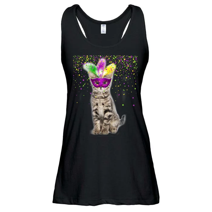 Cat Mardi Gras Mask and Beads Ladies Essential Flowy Tank