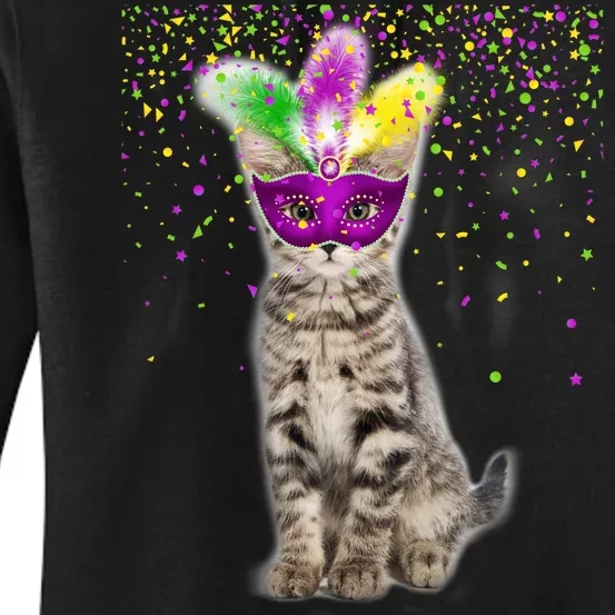 Cat Mardi Gras Mask and Beads Women's Pullover Hoodie