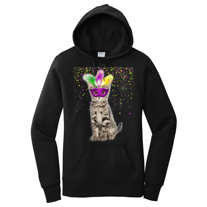 Cat Mardi Gras Mask and Beads Women's Pullover Hoodie