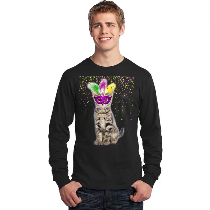 Cat Mardi Gras Mask and Beads Tall Long Sleeve T-Shirt