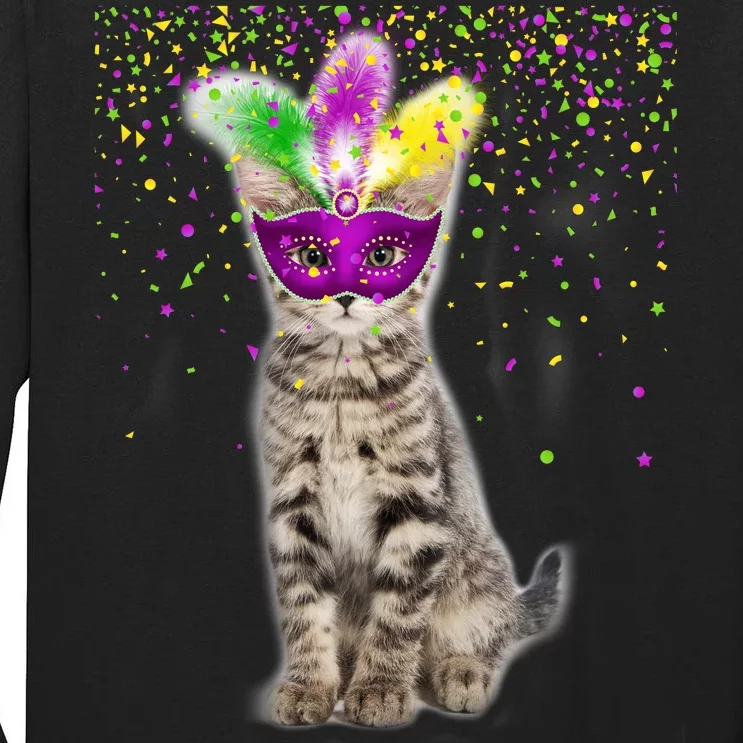 Cat Mardi Gras Mask and Beads Tall Long Sleeve T-Shirt