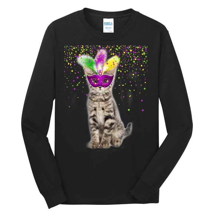 Cat Mardi Gras Mask and Beads Tall Long Sleeve T-Shirt