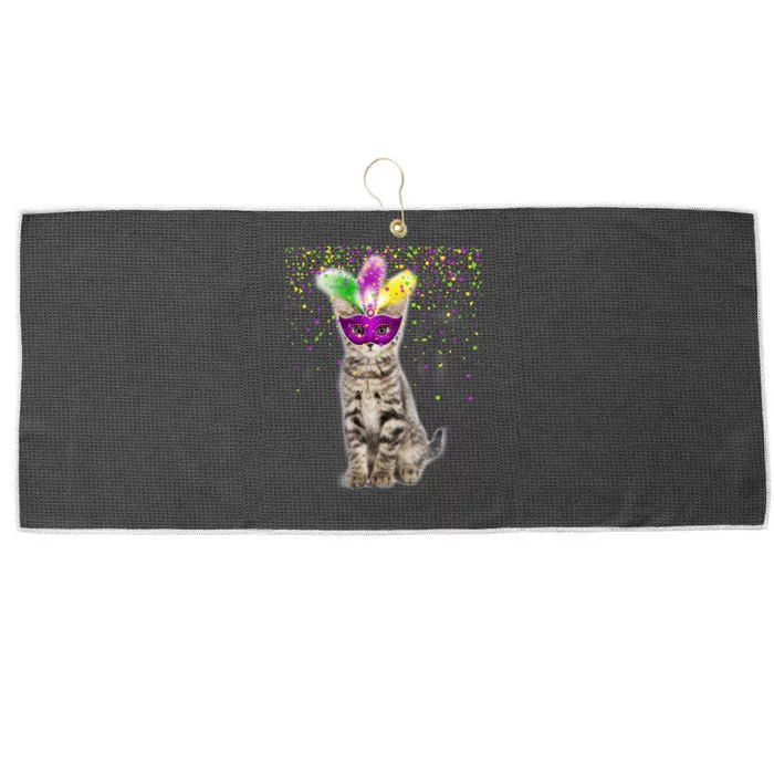 Cat Mardi Gras Mask and Beads Large Microfiber Waffle Golf Towel