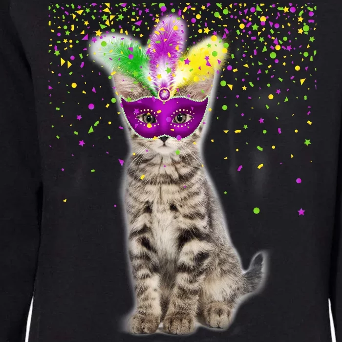 Cat Mardi Gras Mask and Beads Womens California Wash Sweatshirt