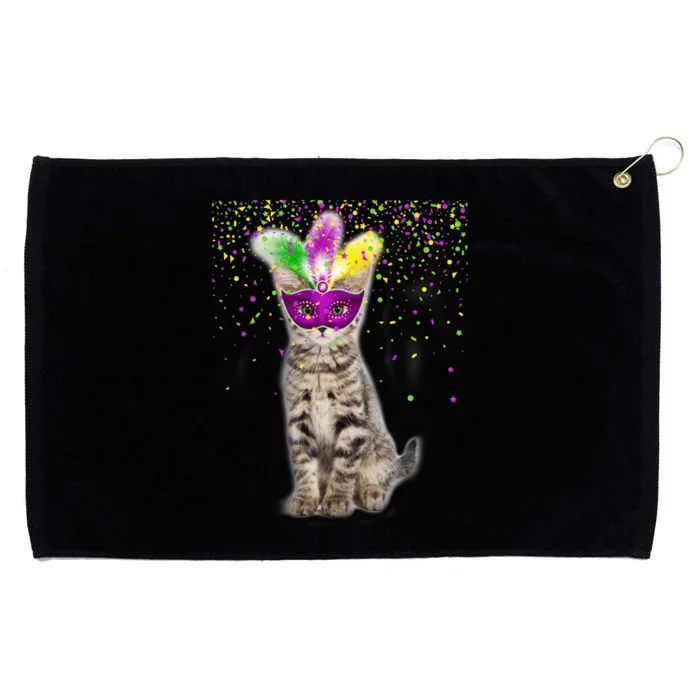 Cat Mardi Gras Mask and Beads Grommeted Golf Towel