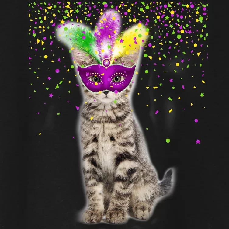 Cat Mardi Gras Mask and Beads Women's Crop Top Tee