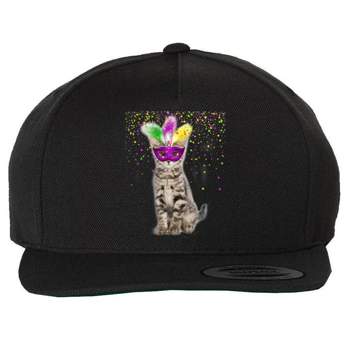 Cat Mardi Gras Mask and Beads Wool Snapback Cap