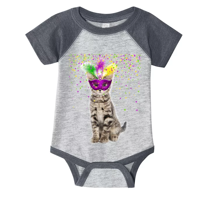 Cat Mardi Gras Mask and Beads Infant Baby Jersey Bodysuit