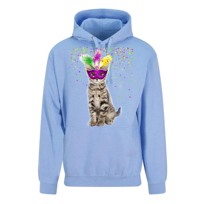 Cat Mardi Gras Mask and Beads Unisex Surf Hoodie