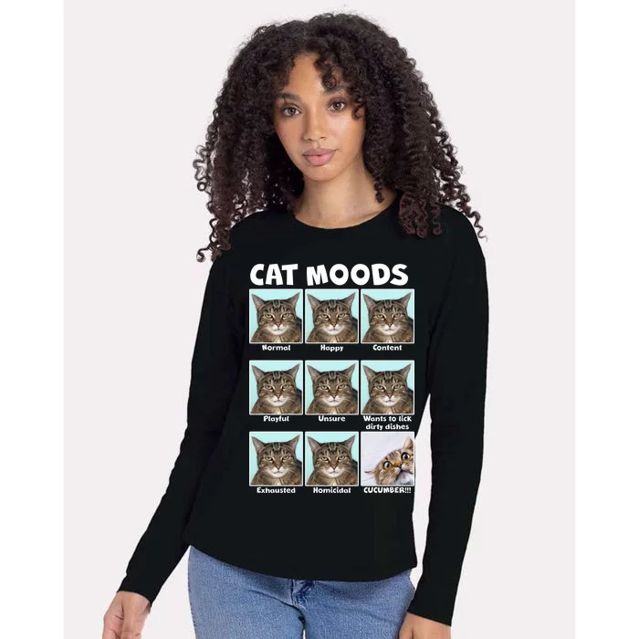 Cat Moods Funny Meme Womens Cotton Relaxed Long Sleeve T-Shirt