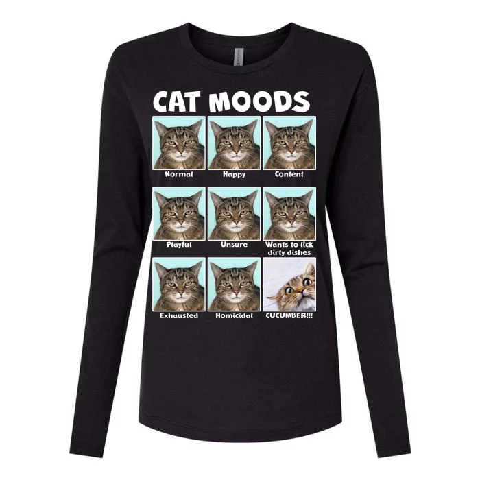 Cat Moods Funny Meme Womens Cotton Relaxed Long Sleeve T-Shirt