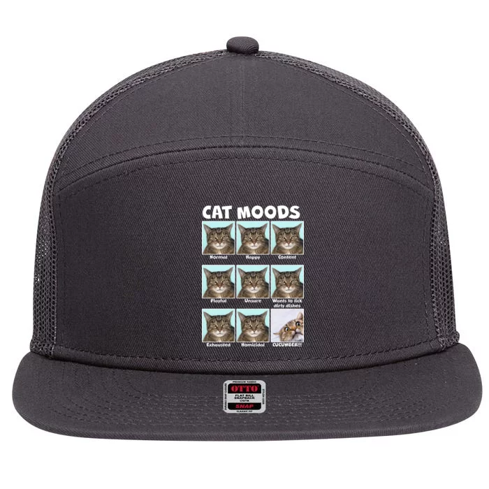 Cat Moods Funny Meme 7 Panel Mesh Trucker Snapback Hat