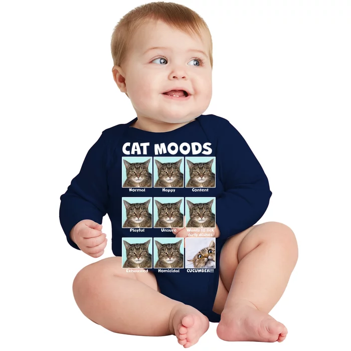 Cat Moods Funny Meme Baby Long Sleeve Bodysuit