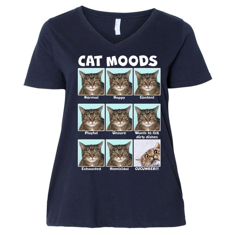 Cat Moods Funny Meme Women's V-Neck Plus Size T-Shirt