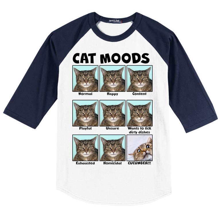 Cat Moods Funny Meme Baseball Sleeve Shirt