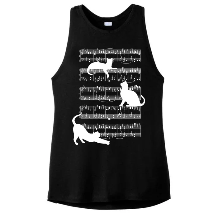 Cat Music Note Sheet Ladies Tri-Blend Wicking Tank