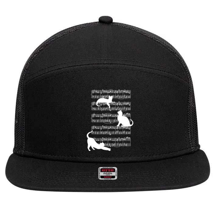 Cat Music Note Sheet 7 Panel Mesh Trucker Snapback Hat