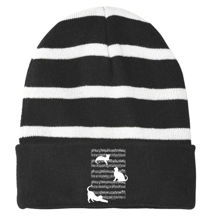 Cat Music Note Sheet Striped Beanie with Solid Band