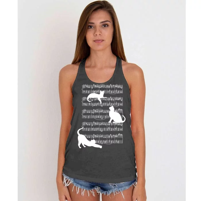 Cat Music Note Sheet Women's Knotted Racerback Tank