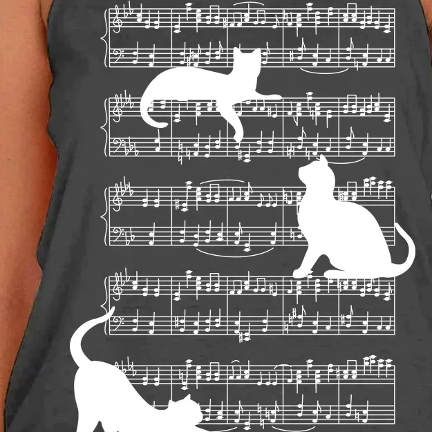 Cat Music Note Sheet Women's Knotted Racerback Tank