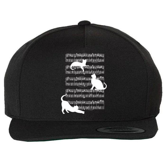 Cat Music Note Sheet Wool Snapback Cap