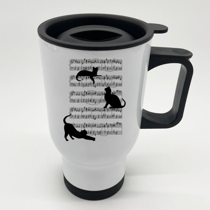 Cat Music Note Sheet Front & Back Stainless Steel Travel Mug