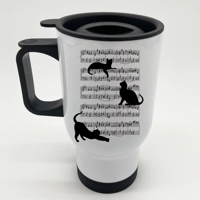 Cat Music Note Sheet Front & Back Stainless Steel Travel Mug