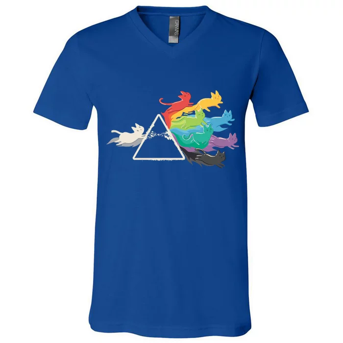 Cat Rainbow Prism V-Neck T-Shirt