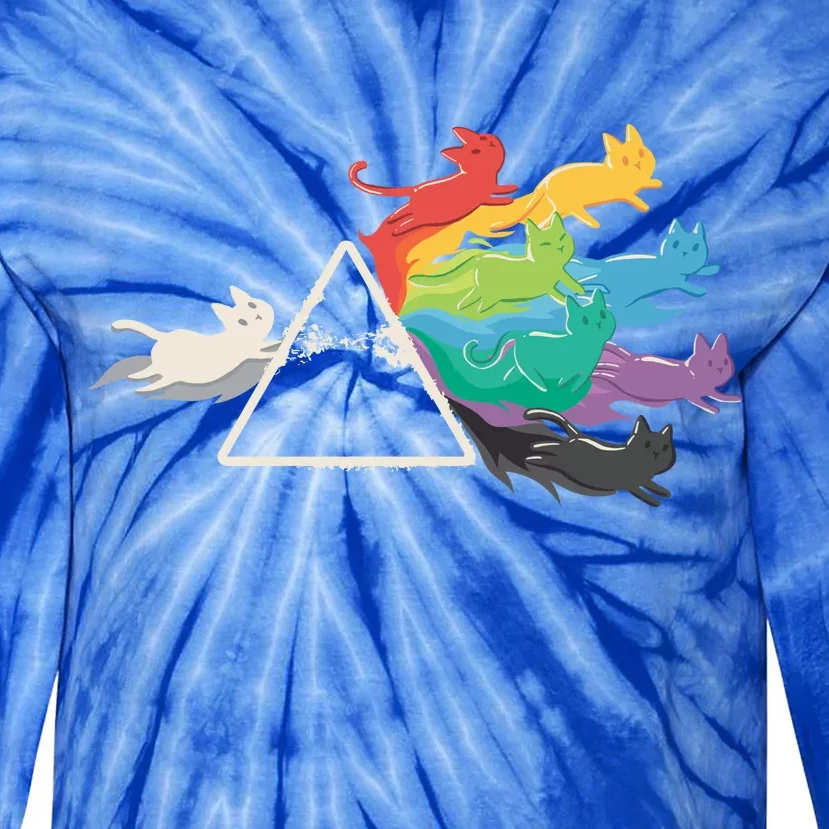 Cat Rainbow Prism Tie-Dye Long Sleeve Shirt