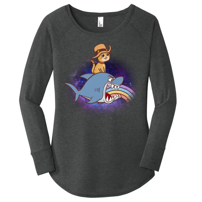 Cat Riding Shark Rainbow Bite Women's Perfect Tri Tunic Long Sleeve Shirt