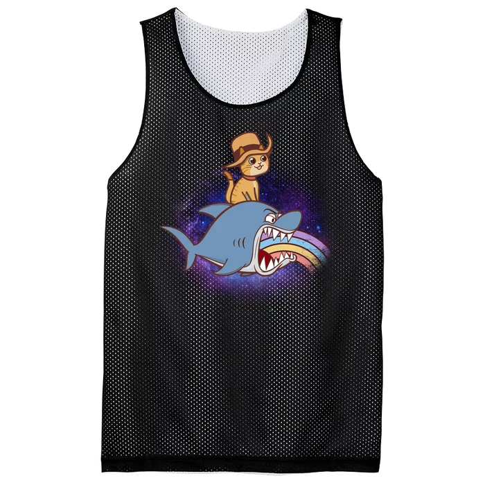 Cat Riding Shark Rainbow Bite Mesh Reversible Basketball Jersey Tank