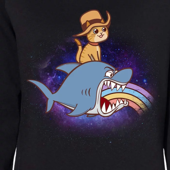 Cat Riding Shark Rainbow Bite Womens California Wash Sweatshirt