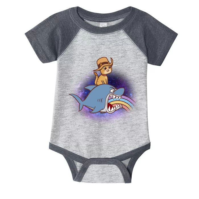 Cat Riding Shark Rainbow Bite Infant Baby Jersey Bodysuit